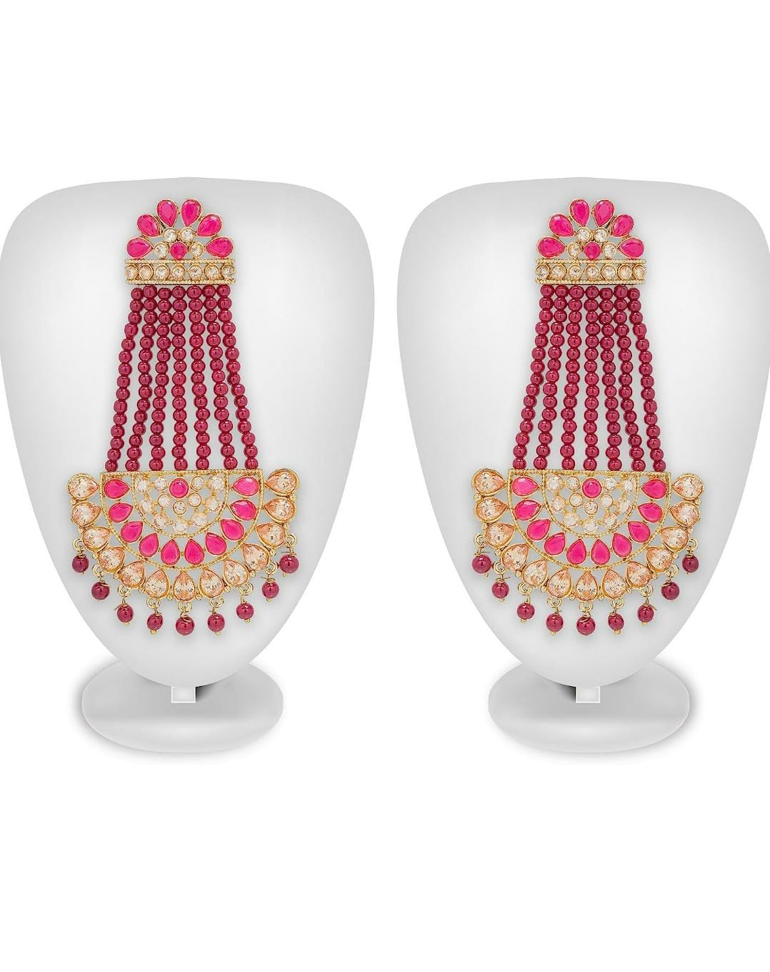 Maroon and Pink Gold-Plated Chandelier Earrings for Girls and Women