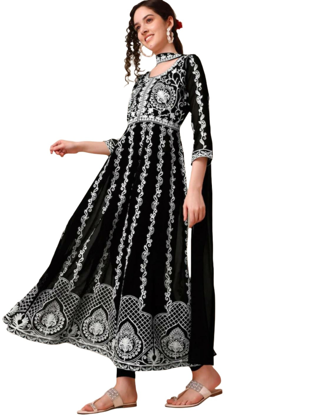 Lucknowi Chikankari Georgette Anarkali Kurta with Dupatta