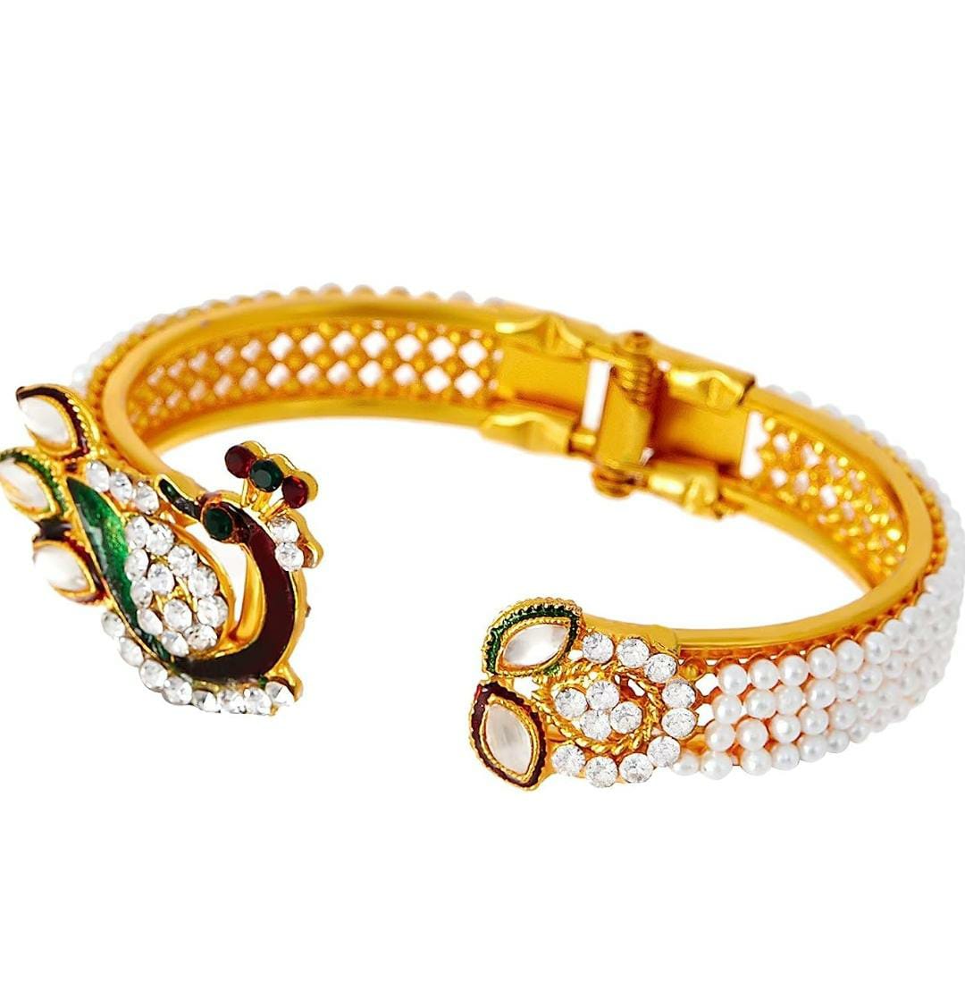 Bangles/Kada Designer Pearl Antique Gold Plated & styled in peacock design