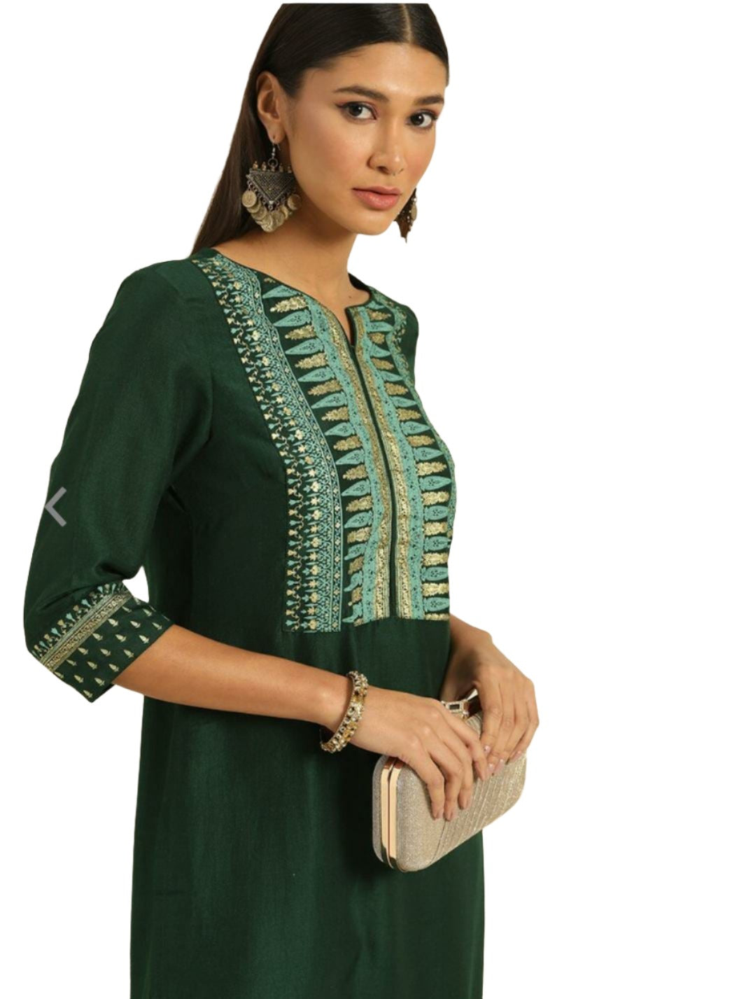 Women Green Ethnic Motifs Printed Regular Kurta with Trousers
