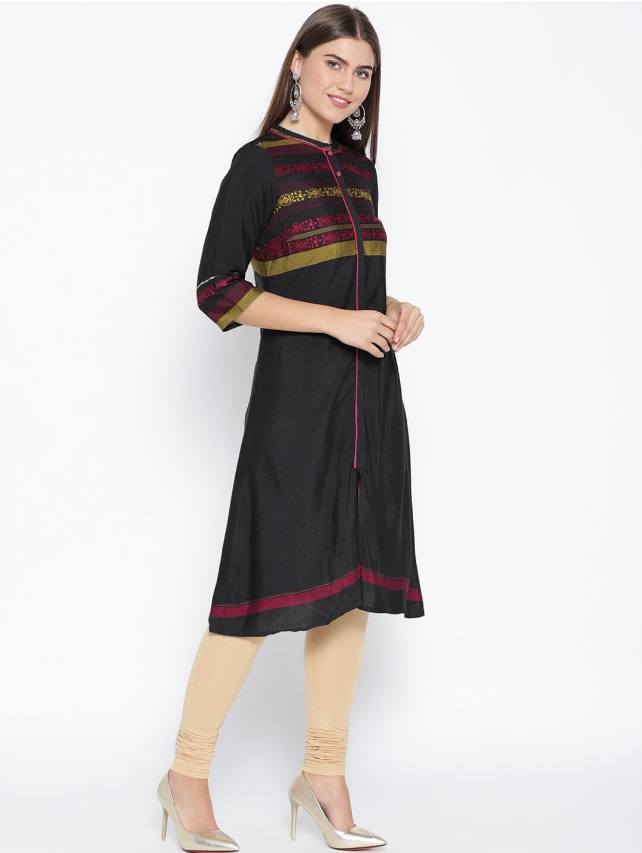 Women Black & Pink Yoke Design A-Line Kurta