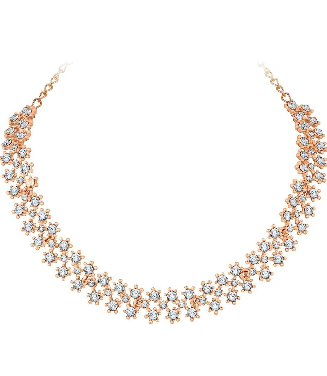 Rose Gold Crystal AD Diamond Necklace Jewellery Set with Earrings for Women and Girls Suits Best Party, Wedding and Occasional Wear