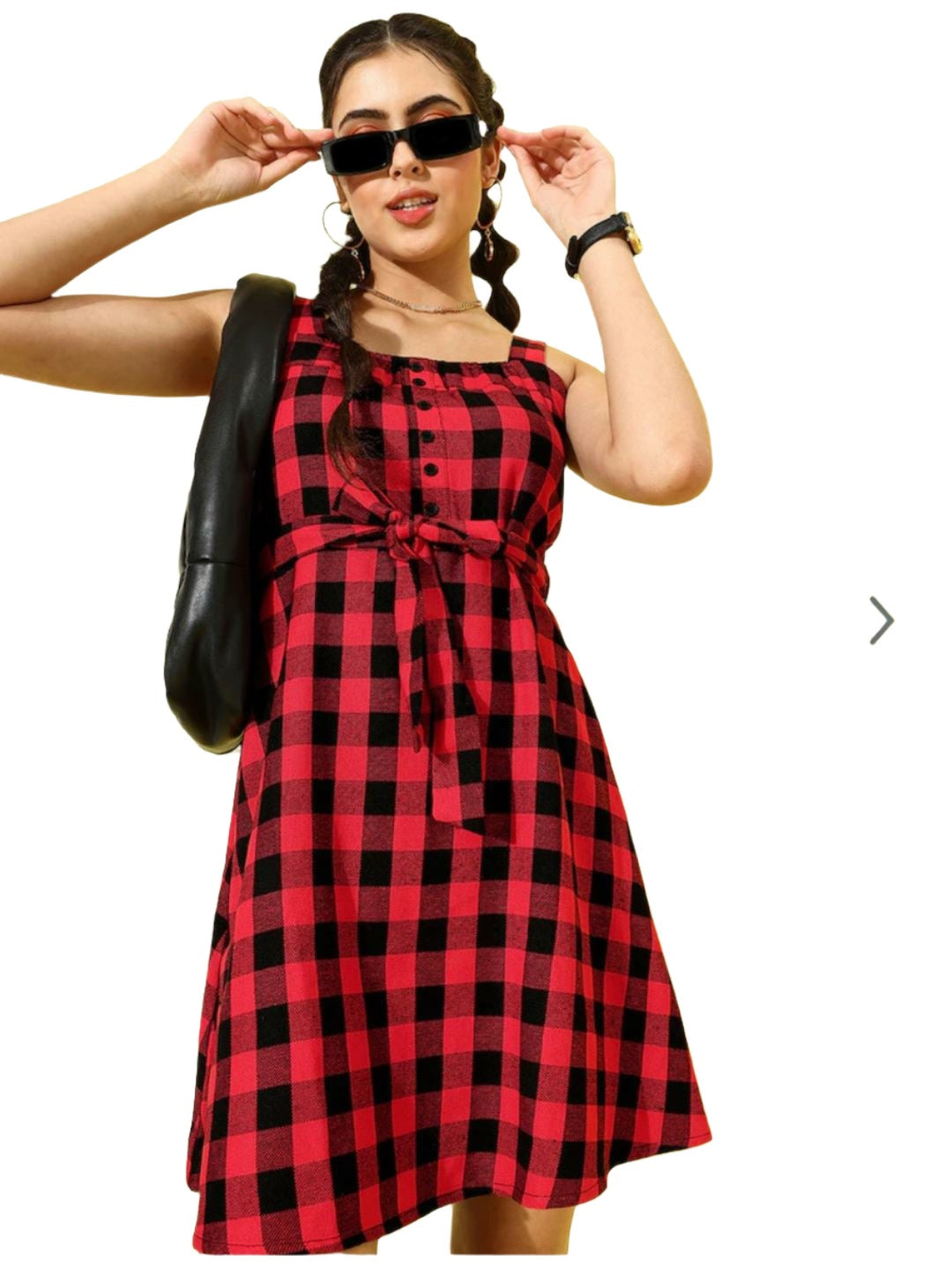 Women Stunning Black Checked Noughties Spaghetti Dress