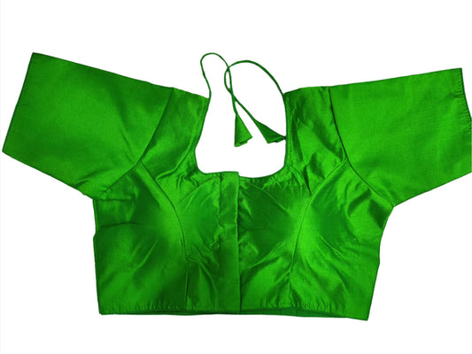 Women Green Solid Mulbury Silk Readymade Saree Blouse