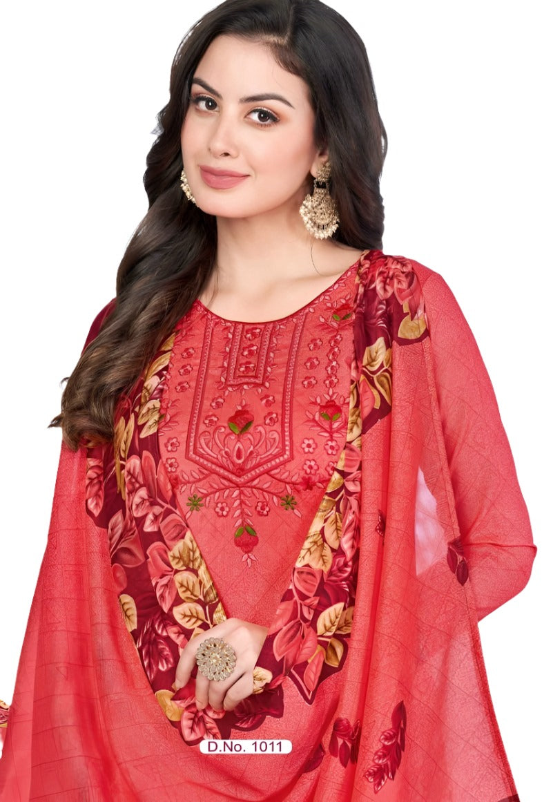 Women  Printed Thread Work Pure Cotton Kurta with Patiala & With Dupatta