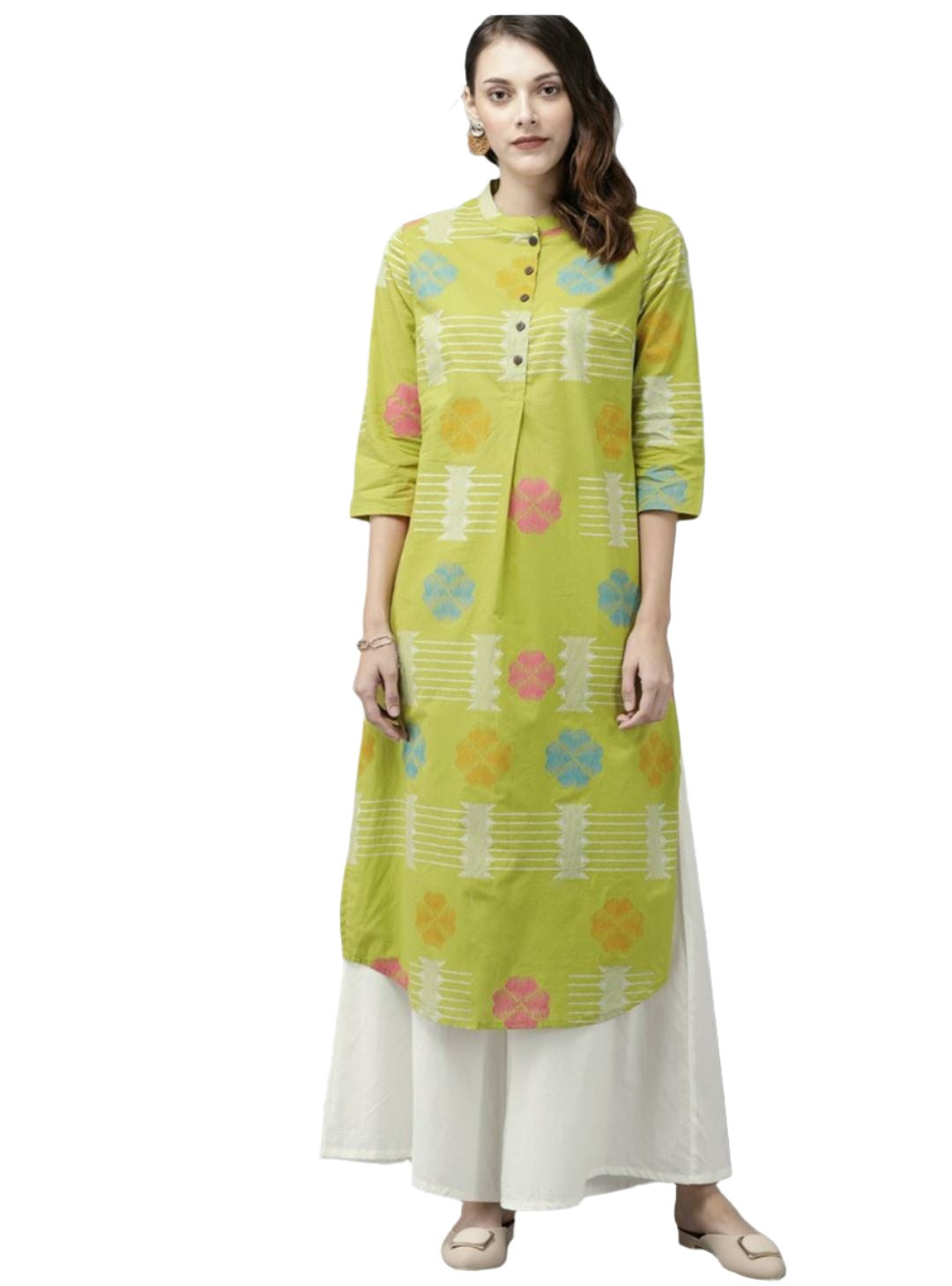 Women Green & White Antiviral Finish Pure Cotton Ethnic Motifs Print Kurta with Palazzos