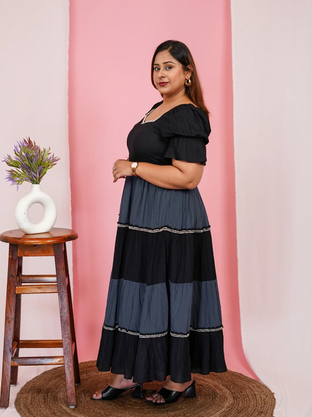 Women's Plus Size Half Sleevs Square Neck Solid Midi Dress in Germany