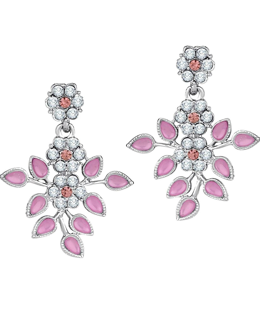 Pink Kundan Silver Plated Crystal AD Diamond Necklace Jewellery Set with Earrings for Women and Girls Suits Best Party, Wedding and Occasional Wear