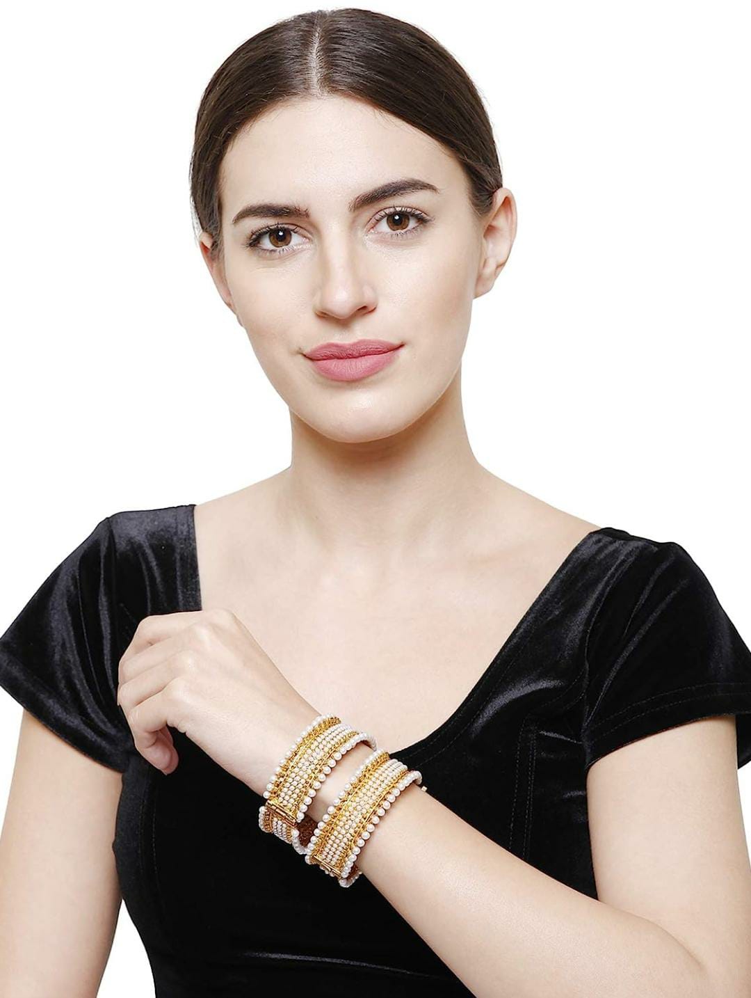 Jewellery Traditional Gold Plated Pearl Studded Bracelet Bangles Set for Girls and Women(Size-2.4 and 2.6)