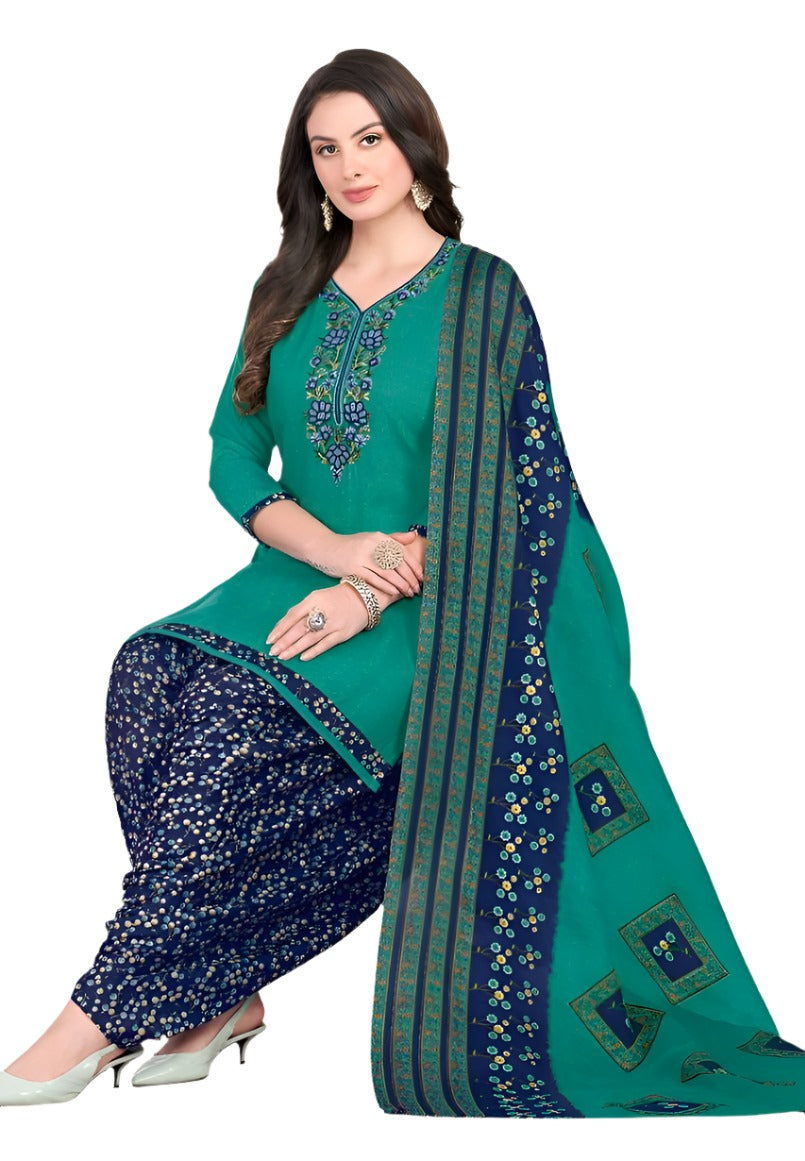 Women  Printed Thread Work Pure Cotton Kurta with Patiala & With Dupatta