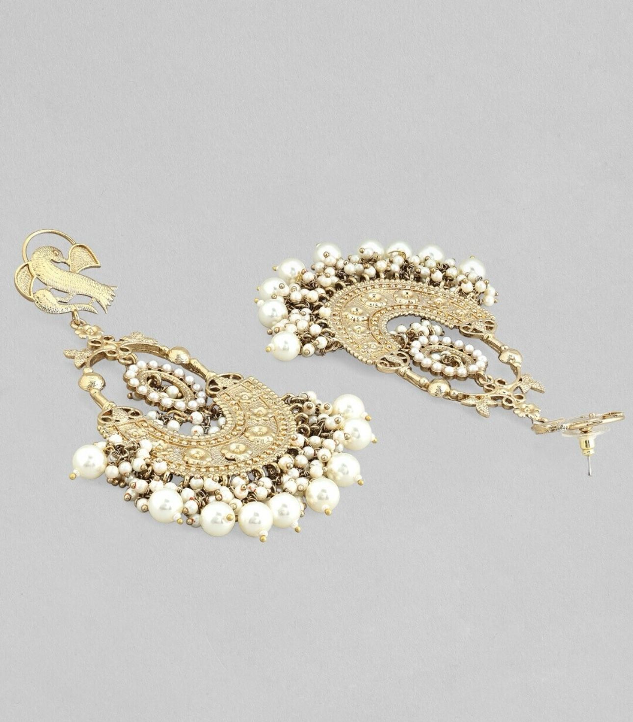 Gold-Plated Handcrafted Pearls Beaded Chandbalis Earrings