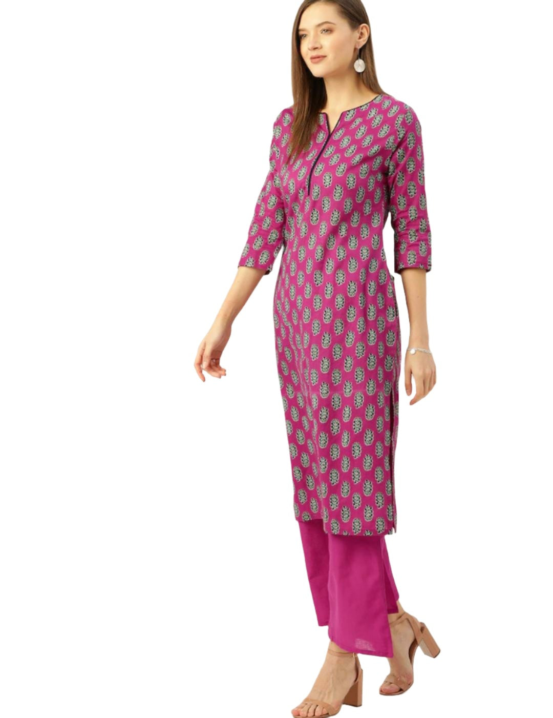 Women Magenta Ethnic Motifs Printed Pure Cotton Kurta with Palazzos