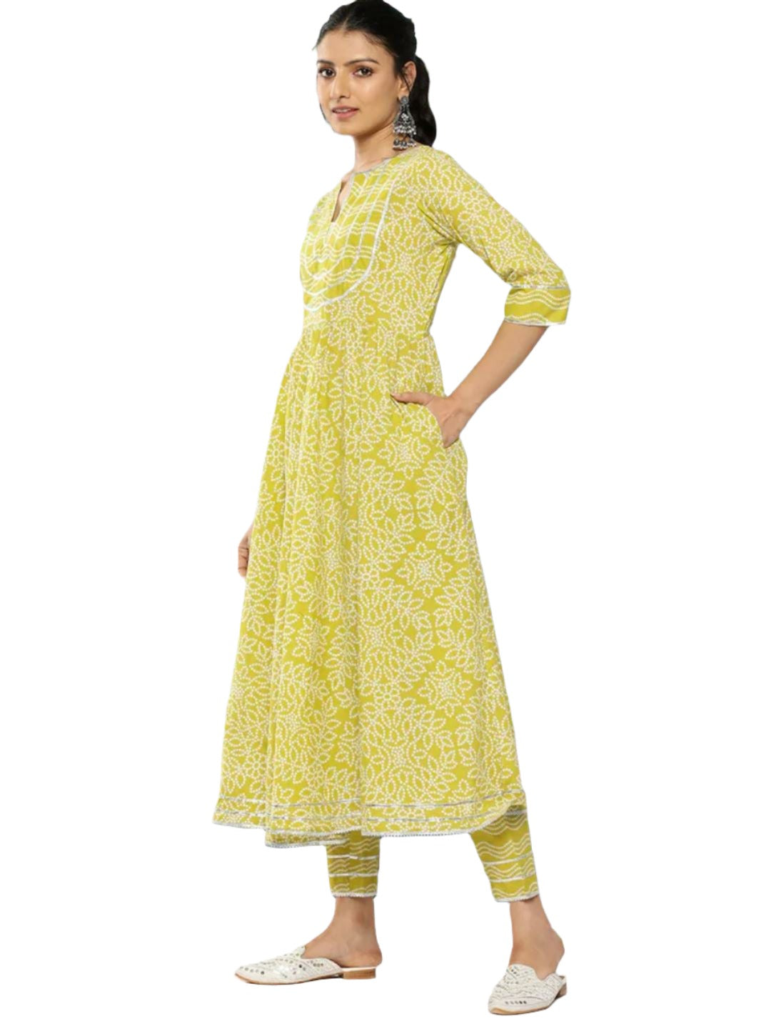Bandhani Yoke Design Empire Gotta Patti Cotton Kurta with Trousers & Dupatta