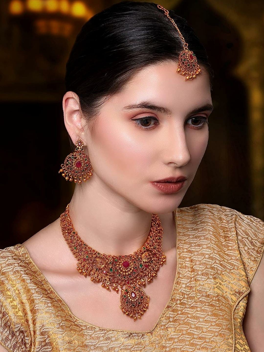 Temple Jewellery Gold Plated Necklace Set Antique Jewellery