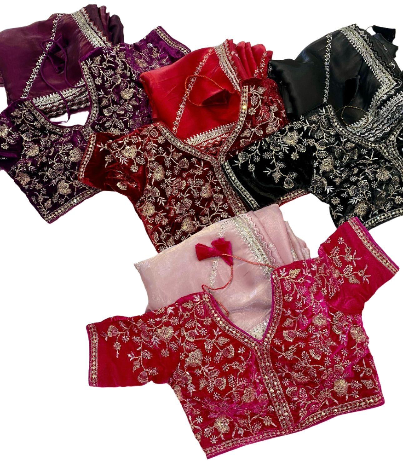 Jimmy Choo Organza Saree with Embroidered Stitched  blouse(Red)