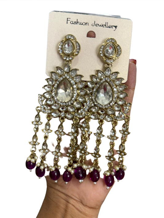 Handmade Kundan & Ad Chandbali Earrings with Pearl Jewelry