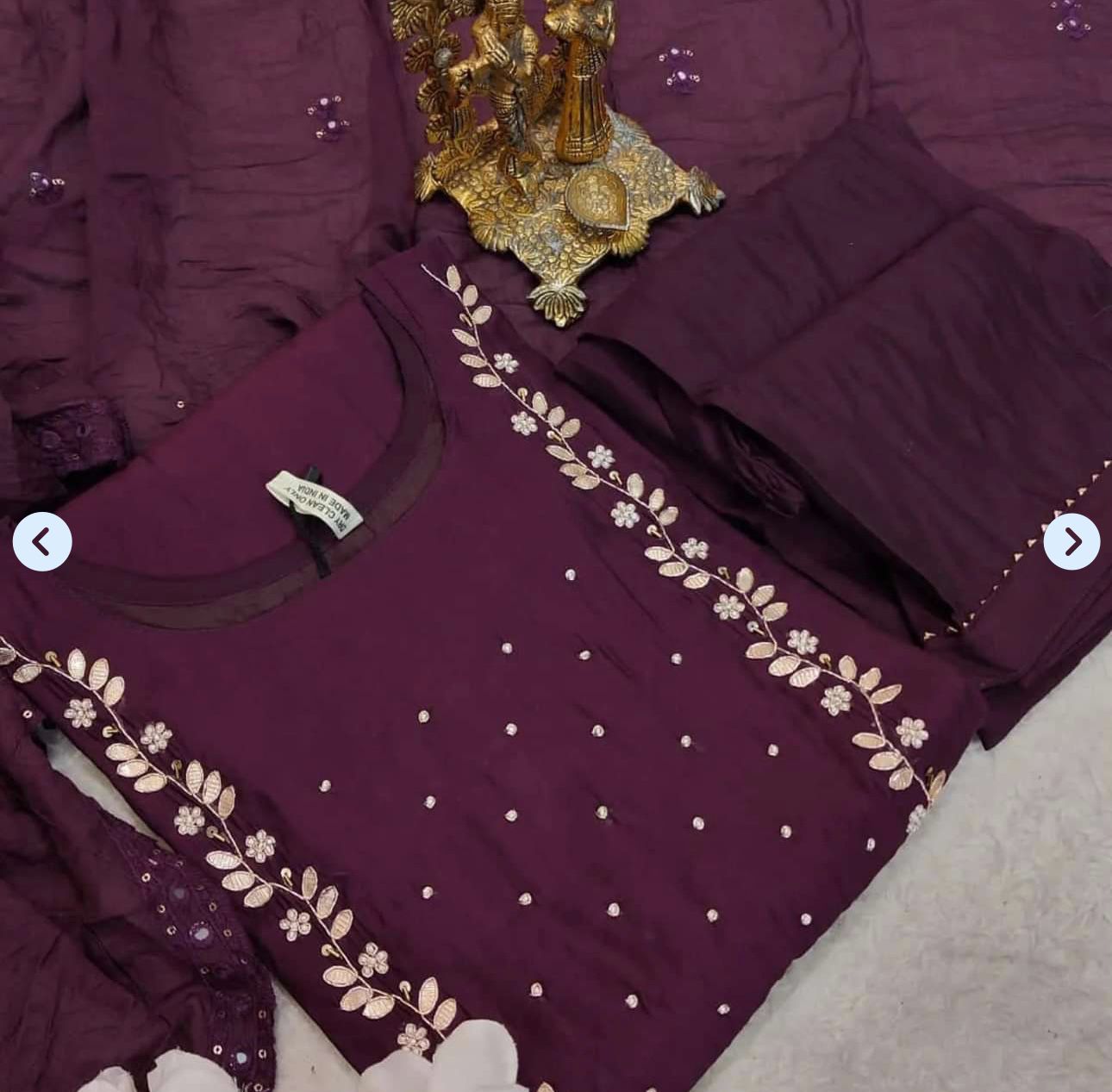 Handwork at Neck gotta Patti Pearl Dola Silk Kurta Dupatta Bottom Set