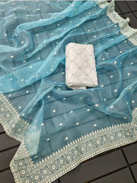 ORGANZA SILK EMBROIDERY WORK SAREE