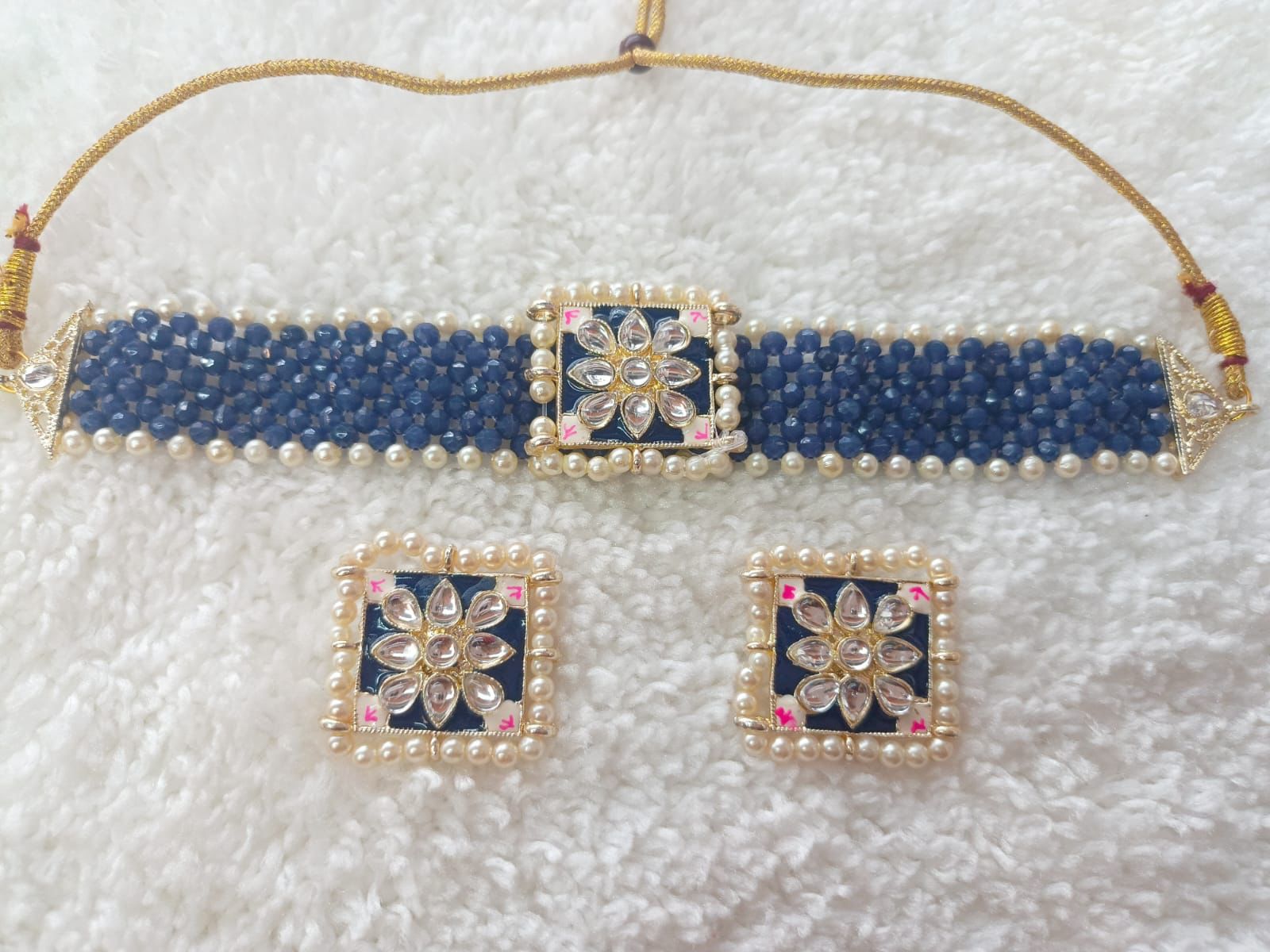 Dazzling Crsytal Multistrand Beaded Kundan Choker Necklace Earring For Women