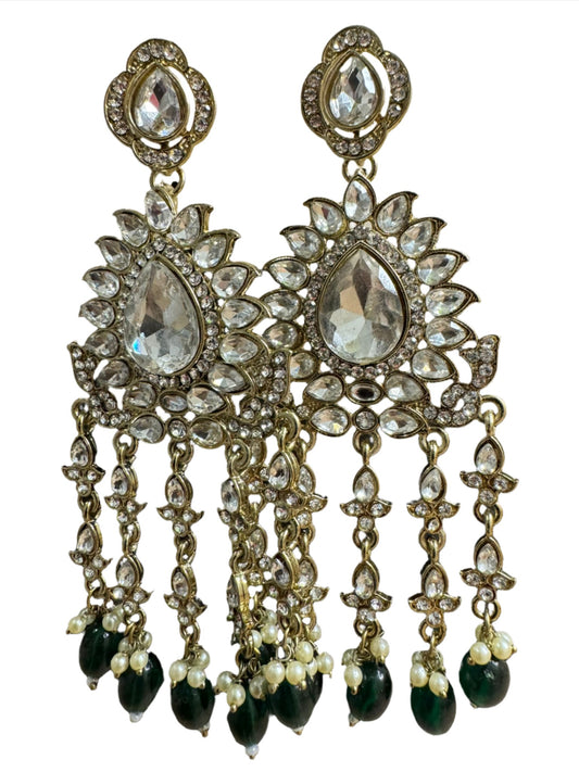 Handmade Kundan & Ad Chandbali Earrings with Pearl Jewelry