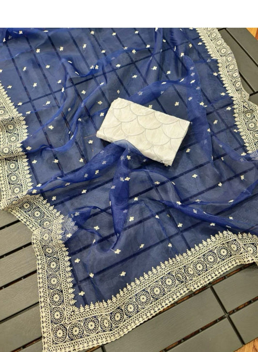 ORGANZA SILK EMBROIDERY WORK SAREE