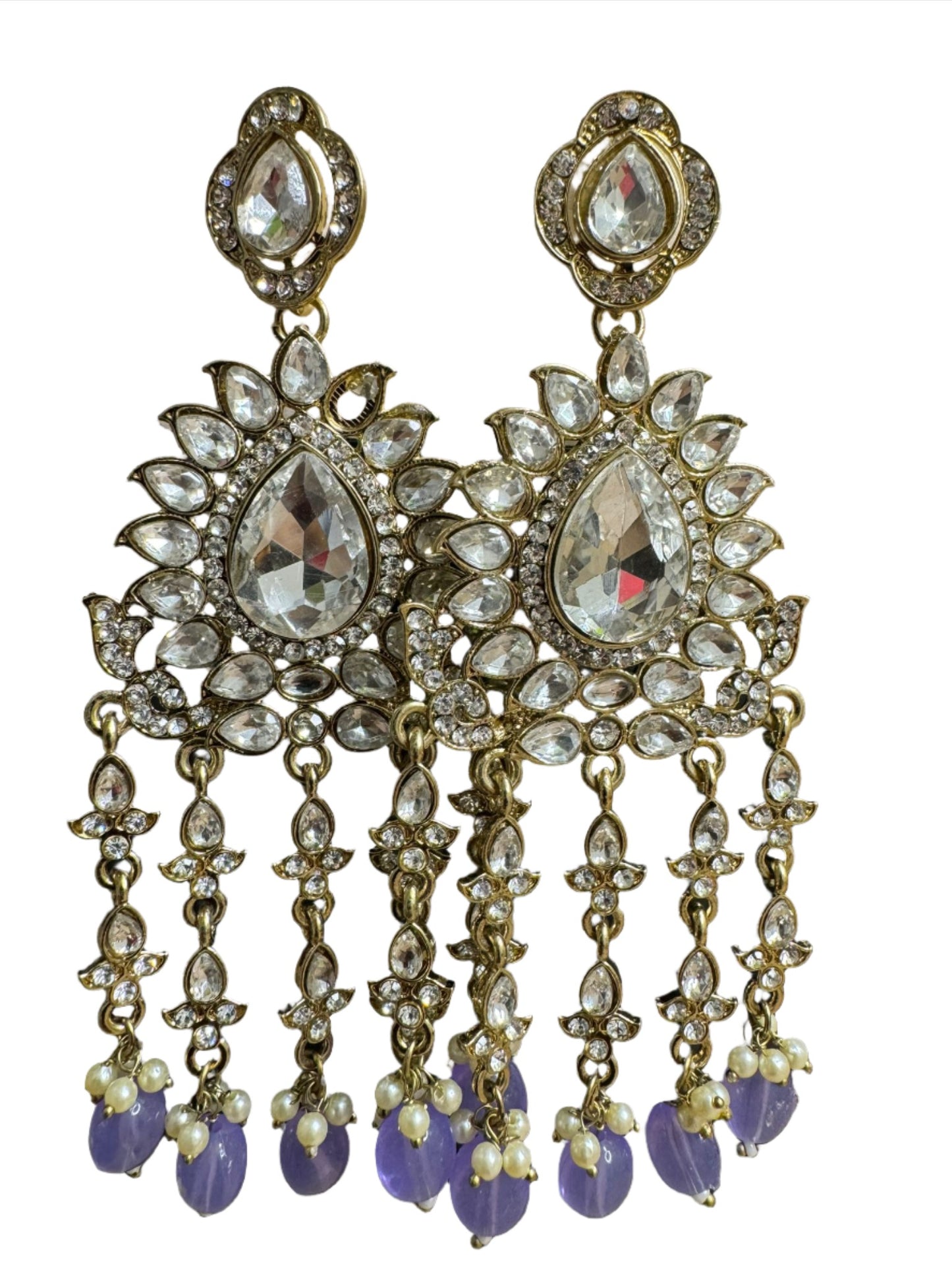 Handmade Kundan & Ad Chandbali Earrings with Pearl Jewelry