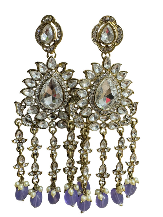 Handmade Kundan & Ad Chandbali Earrings with Pearl Jewelry