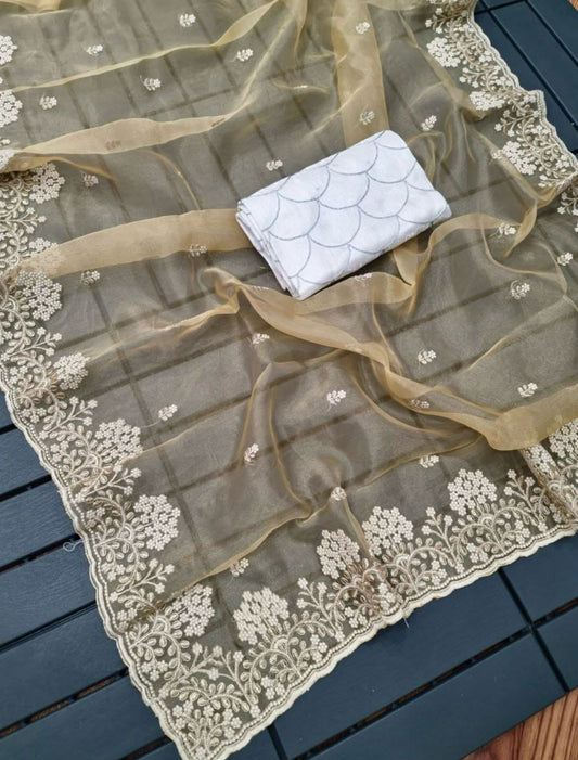 ORGANZA SILK EMBROIDERY WORK SAREE
