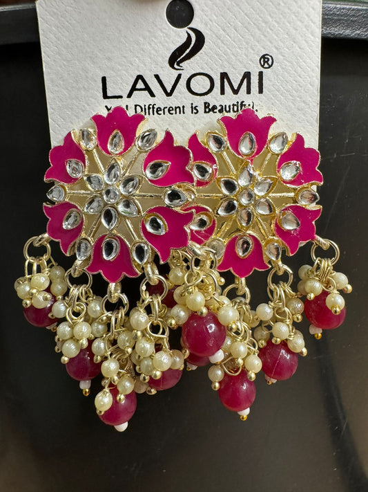 Earring with Meenakari For Women Floral Gold Plated Pearl Metal Drops & Danglers