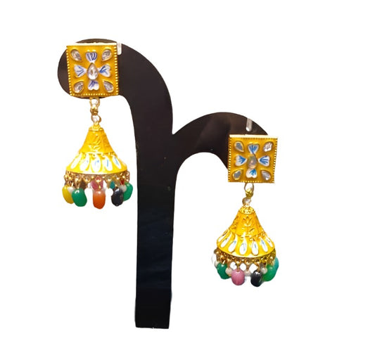 Jhumkas Meenakari Dome Kundan Earrings