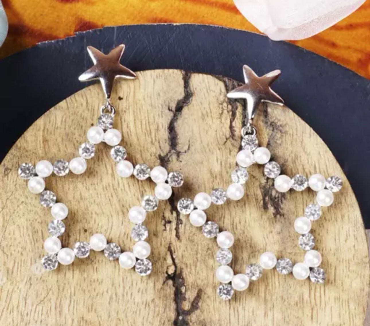 Korean White Pearls Star Shape Studded Drop Earrings For Girls And Women