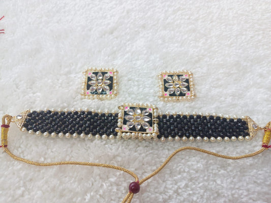 Dazzling Crsytal Multistrand Beaded Kundan Choker Necklace Earring For Women