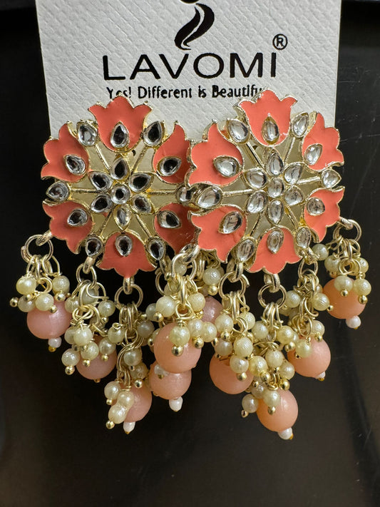 Earring with Meenakari For Women Floral Gold Plated Pearl Metal Drops & Danglers