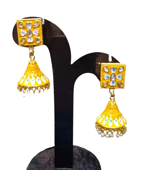 Jhumkas Meenakari Dome Kundan Earrings