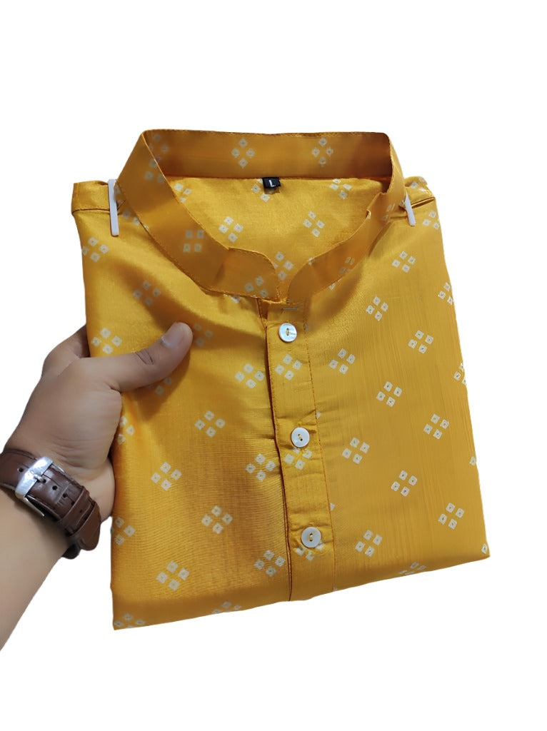Mens Wear Pure Silk Kurta and Pajama yellow