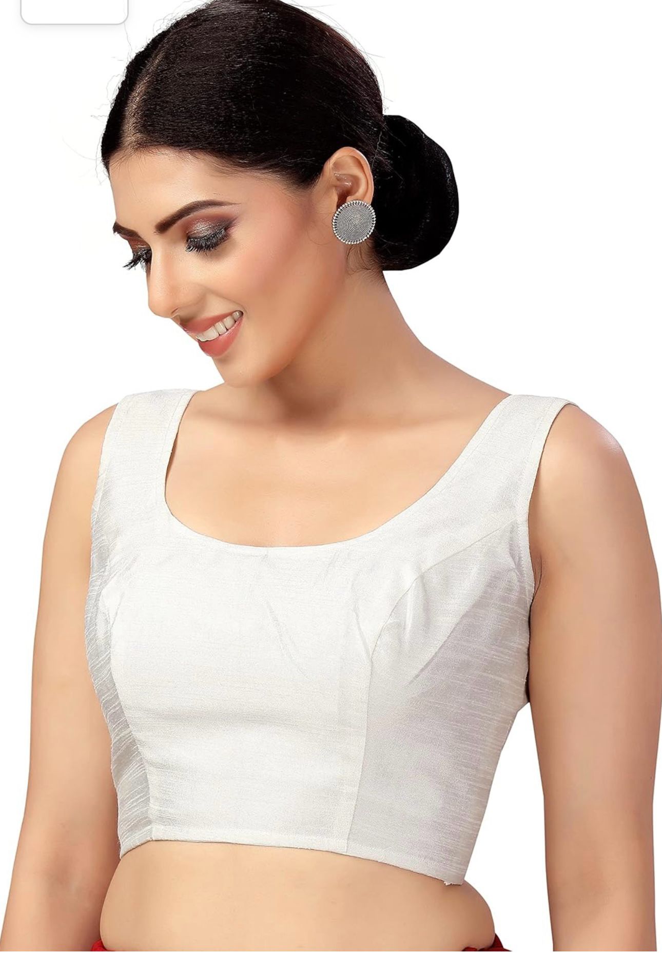 Women's Readymade Art Silk Sleeveless Saree Blouse(White)