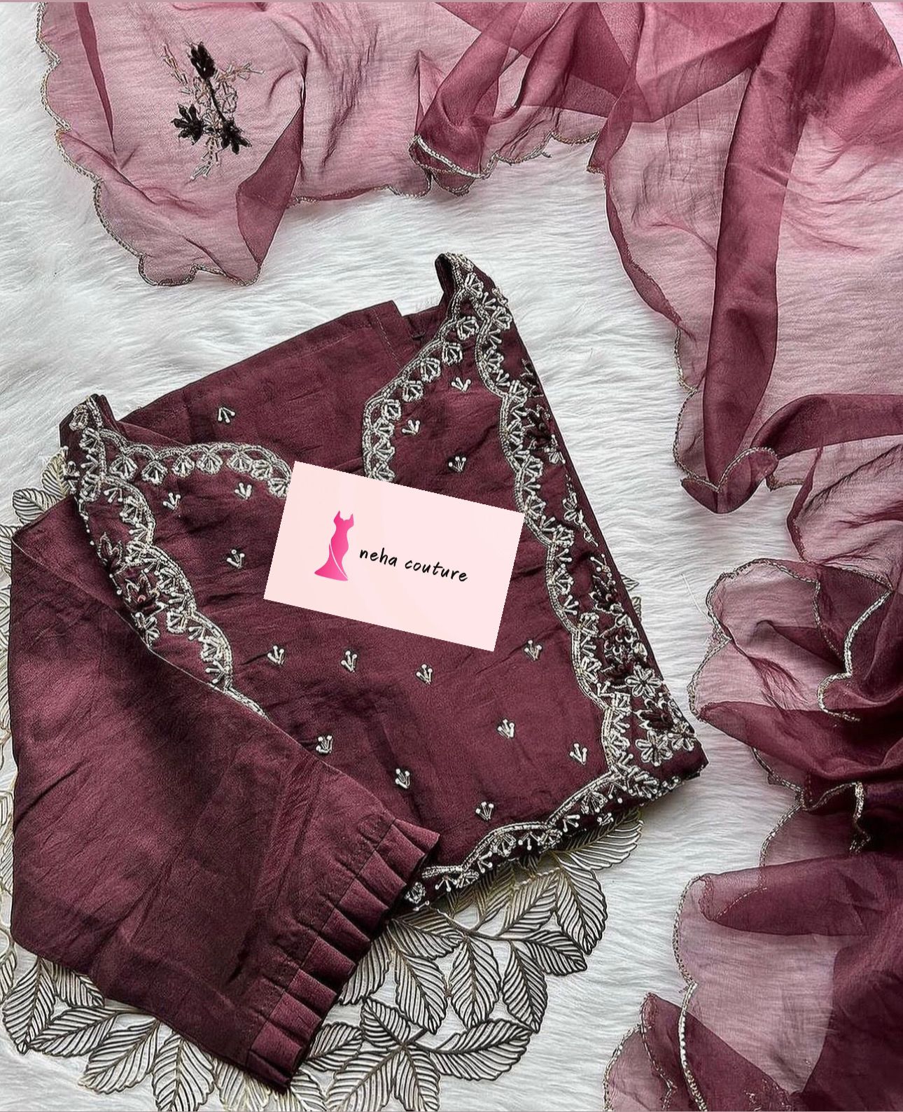 Handwork Beautiful Cutdana Work Kurta bottom dupatta Set.