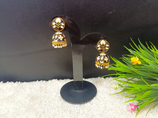 Gold-Plated Dome Shaped Meenakari Jhumkas Earrings