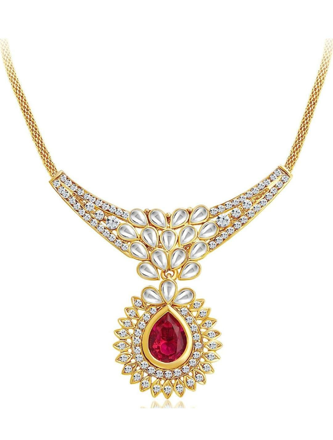 Kundan vergoldeter Hochzeitsschmuck, österreichisches Diamant-Halsketten-Set für Damen mit 5 austauschbaren Steinen (2358NADA860), golden, freie Größe 