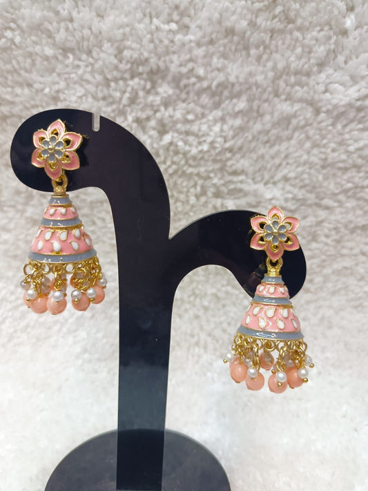 Gold-Plated Dome Shaped Kundan And Beaded Jhumkas