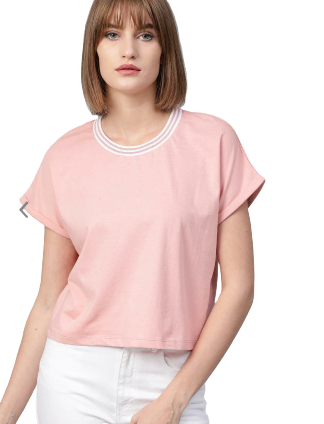 Cropped Top Dusty Pink Boxy Fit Round Neck Pure Cotton
