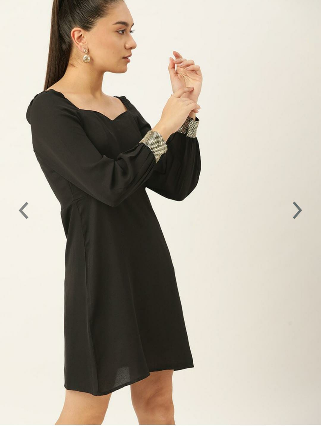 Black Solid A-Line Dress