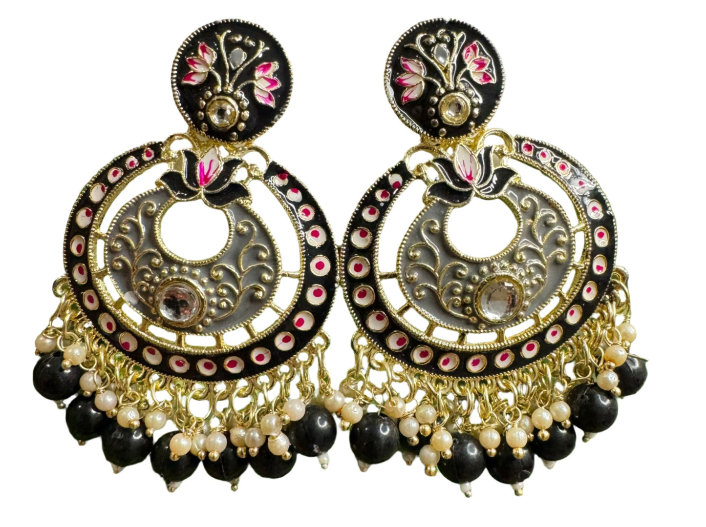 Gold Plated Pearl Kundan Beaded Chandbali Earrings for Women