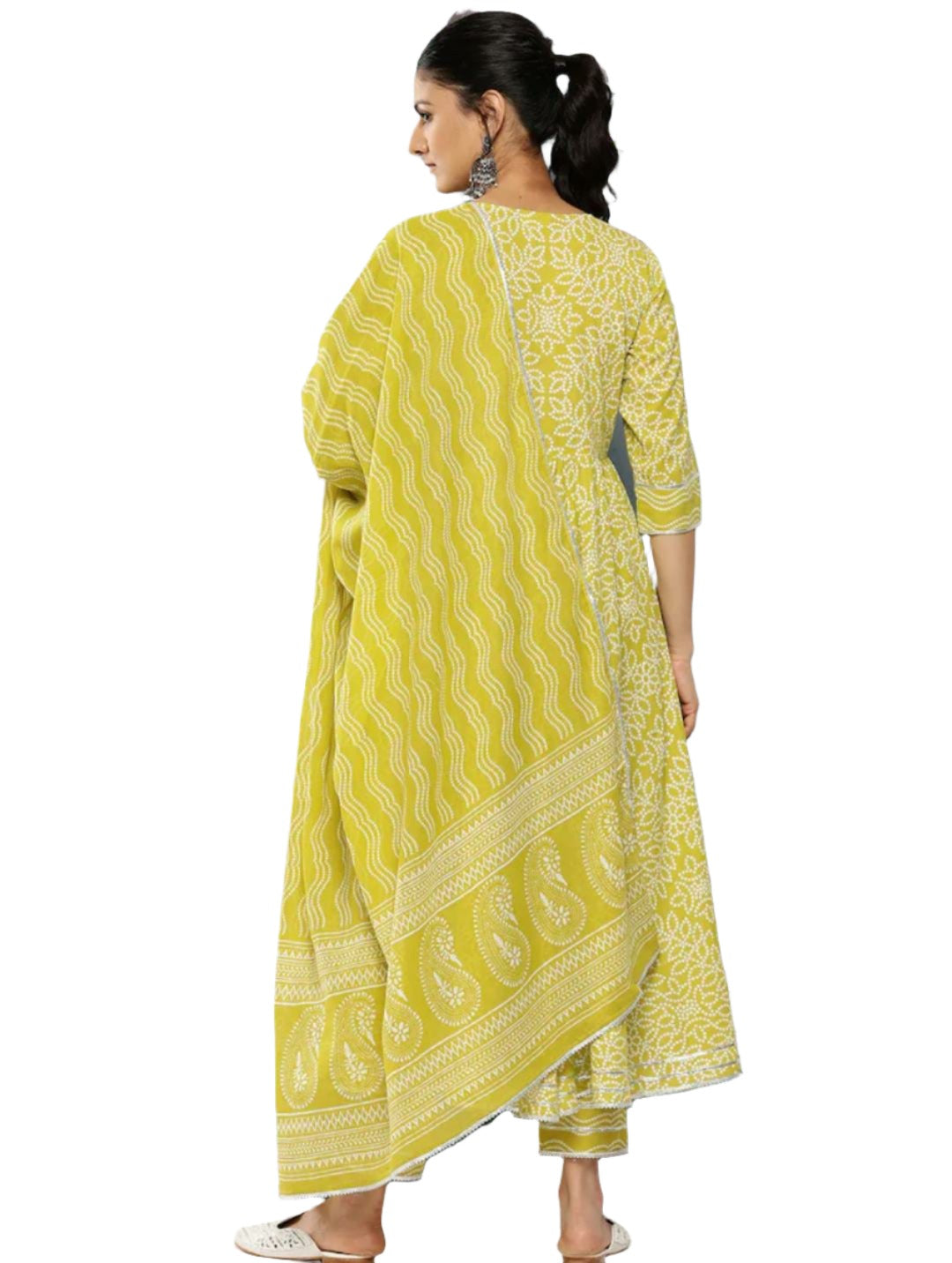 Bandhani Yoke Design Empire Gotta Patti Cotton Kurta with Trousers & Dupatta