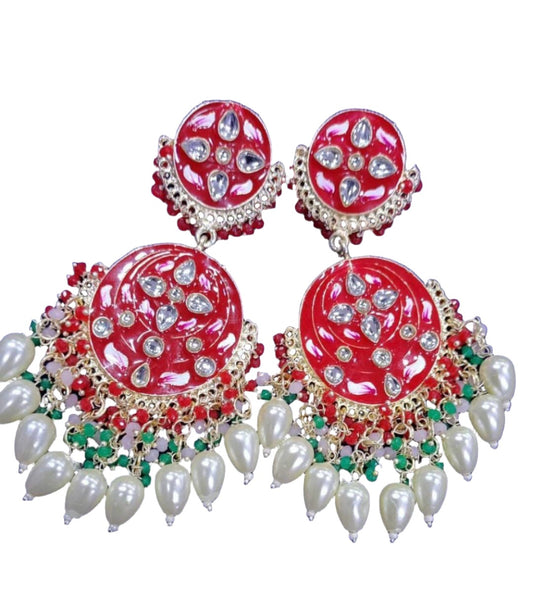 Chandbali Earrings Red