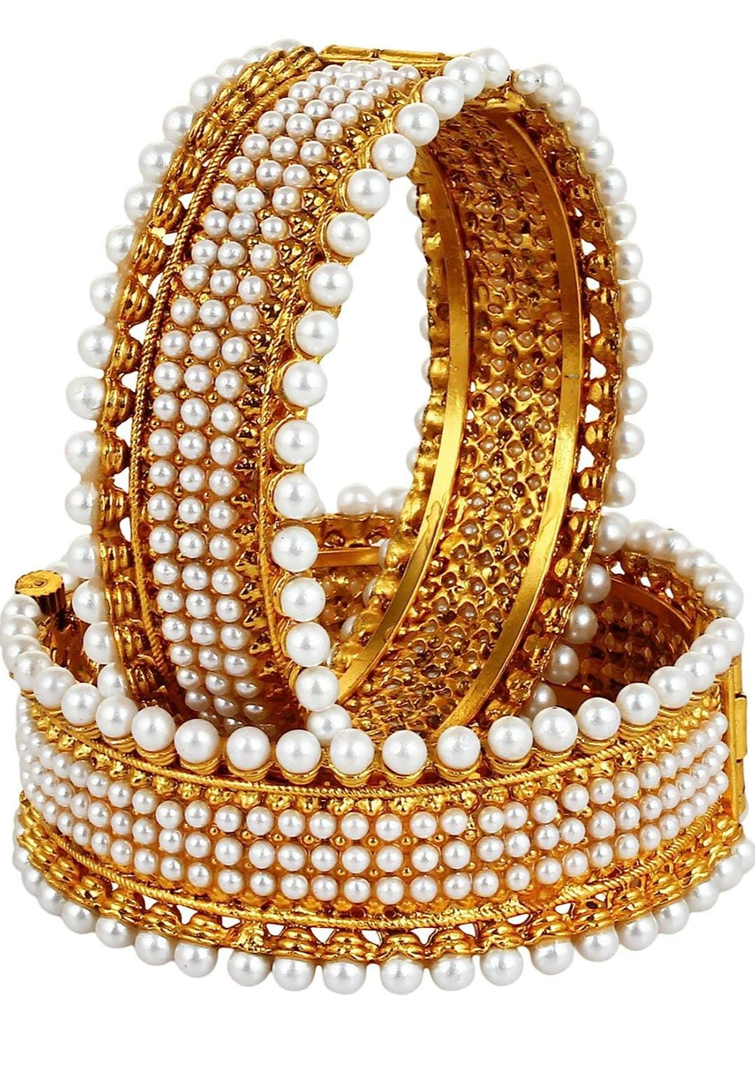 Jewellery Traditional Gold Plated Pearl Studded Bracelet Bangles Set for Girls and Women(Size-2.4 and 2.6)