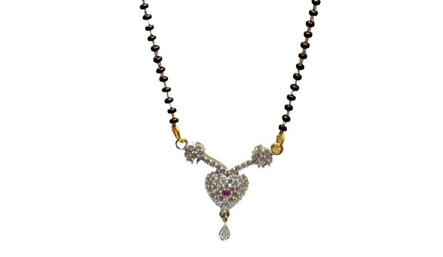 Stylish Pendant Necklace Black Beads Mangalsutra For Women With Extendable Chain
