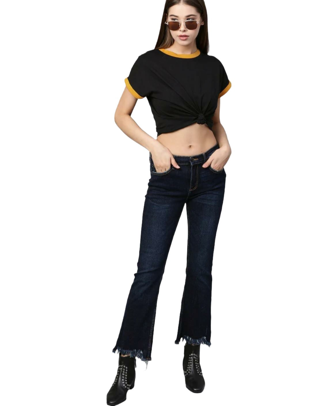 Black Round Neck Cropped Top