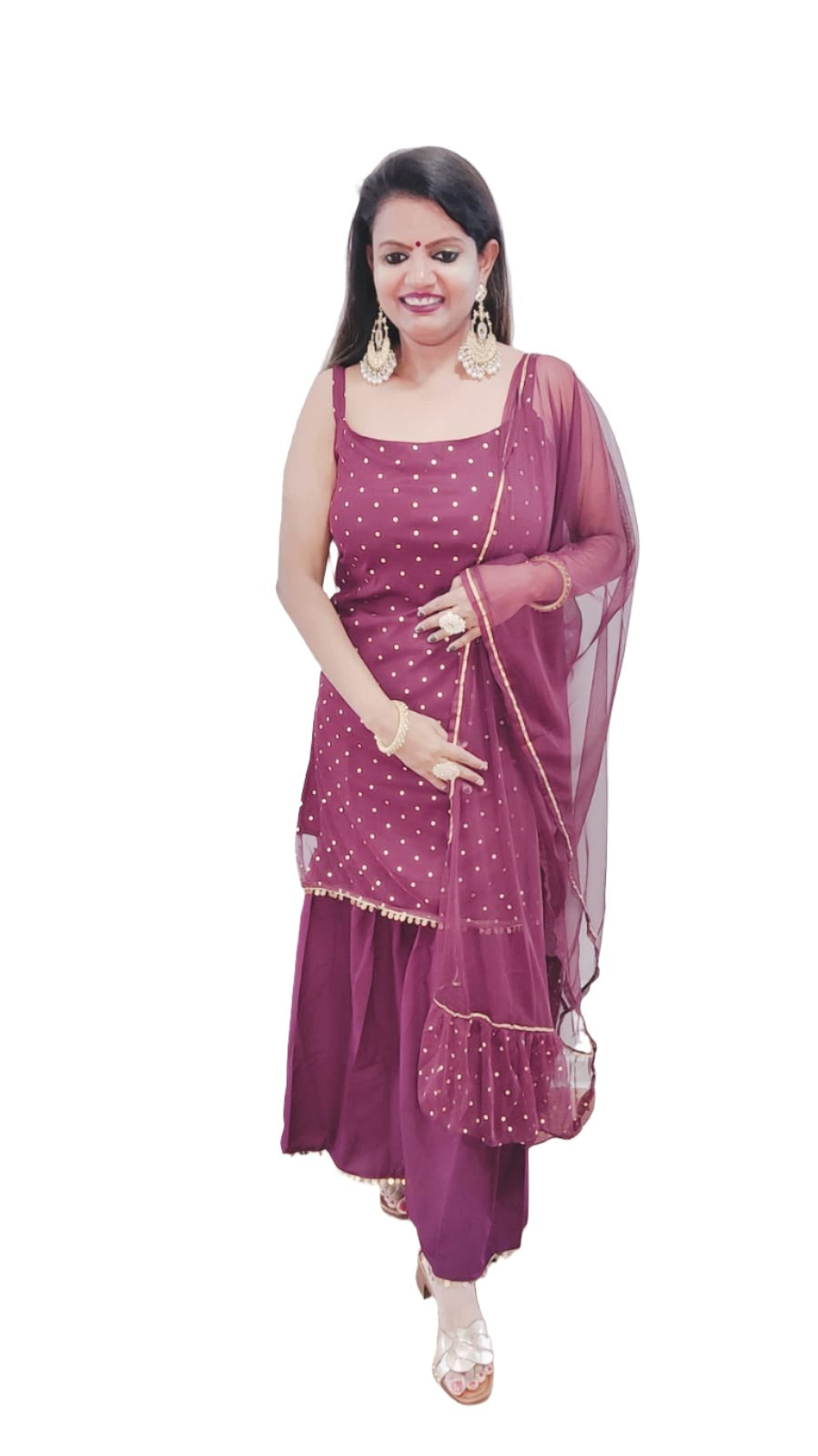 Geometric Crepe Top to Toe Fusion Kurta Set