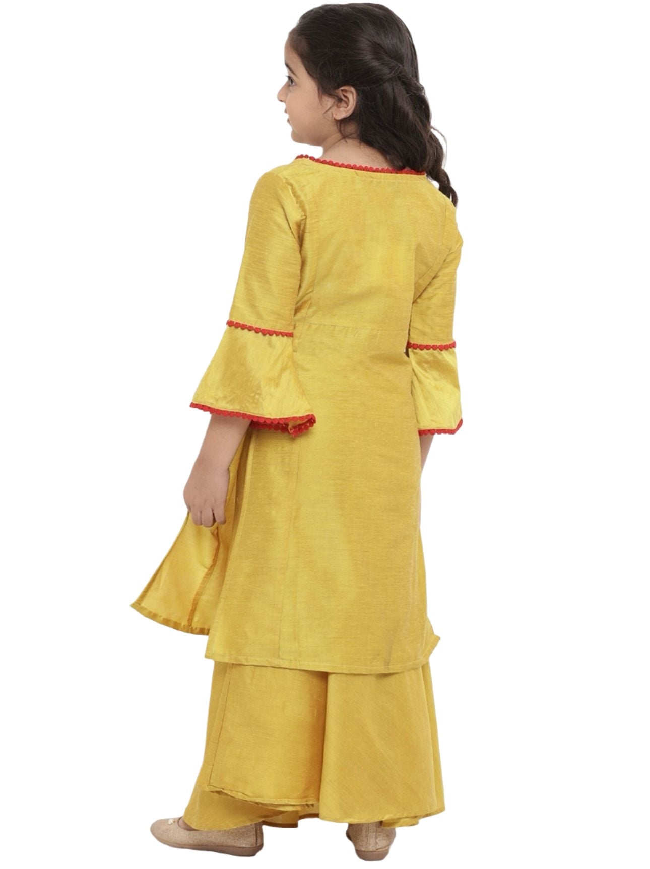 Kurta with Skirt for Girls Yellow Embroidered Pure Cotton 